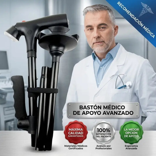 Bastón Retráctil Doble Mango y Linterna