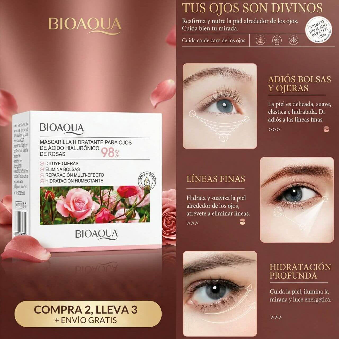 x60 PARCHES BIOAQUA ROSE 🌹 CONTORNO DE OJOS