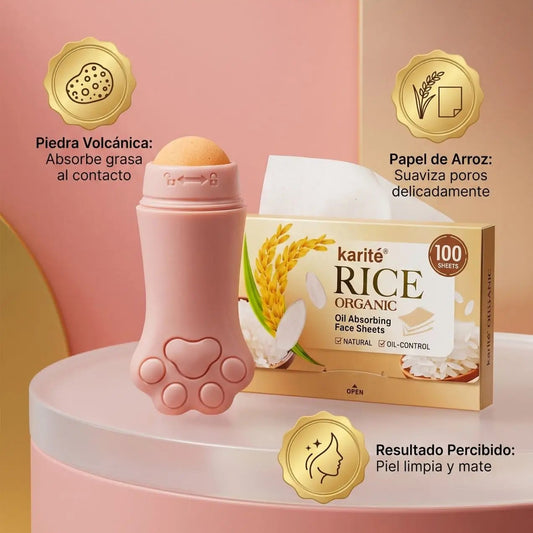 Kit Anti-Brillo:  Rodillo Piedra Bolcánica + Papel de Arroz x100 usos