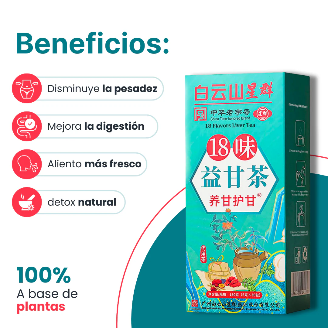 Té Hepático 18 Hierbas Chinas x 30 sobres – Nutrición y Bienestar Natural 🍵